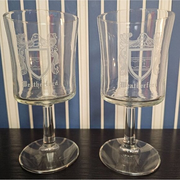 WEATHERFORD Coat of Arms Crystal Etched Family Crest Set of 2, Wine Glass 8 oz - Picture 5 of 5